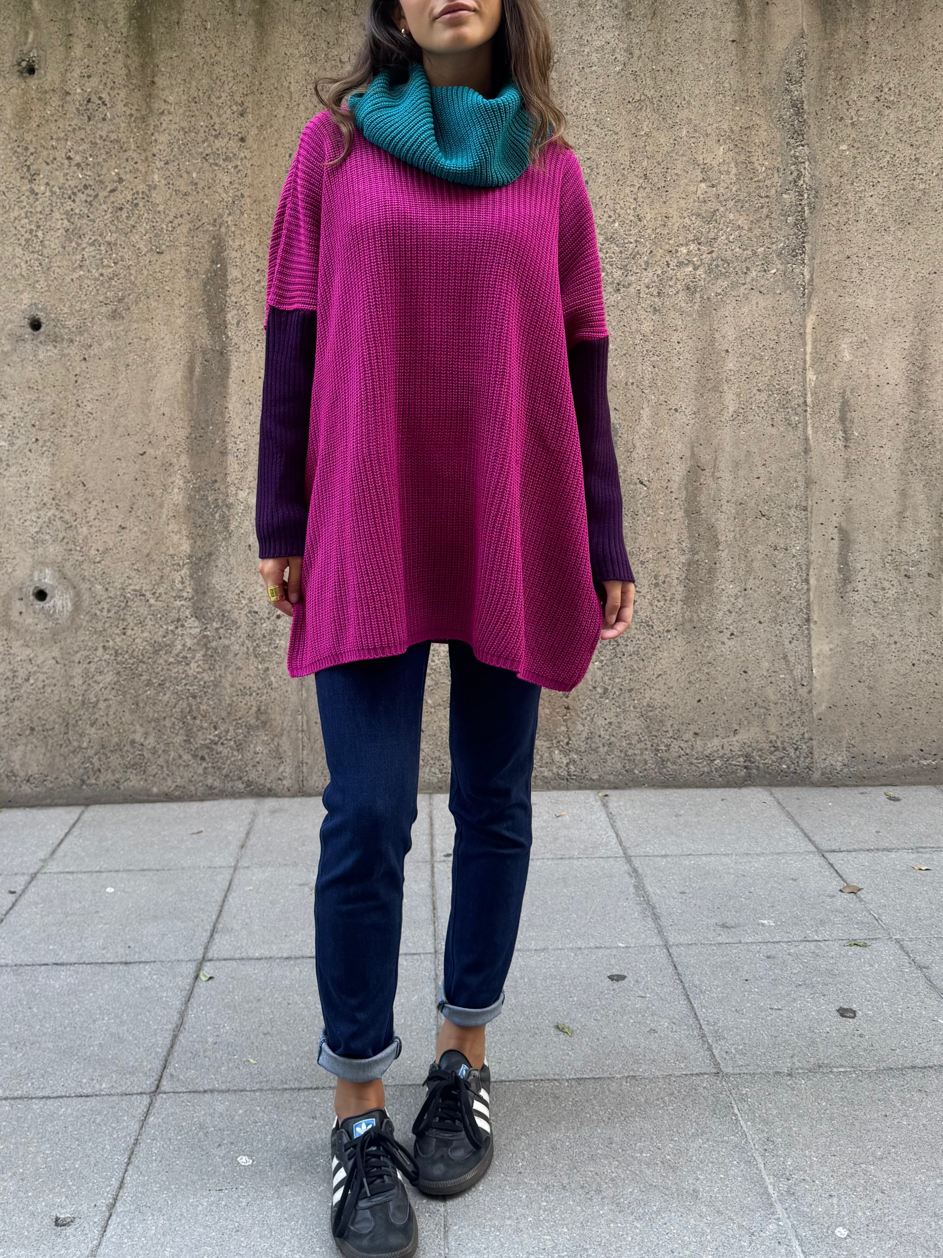 Sweater Básico Tricolor Magenta