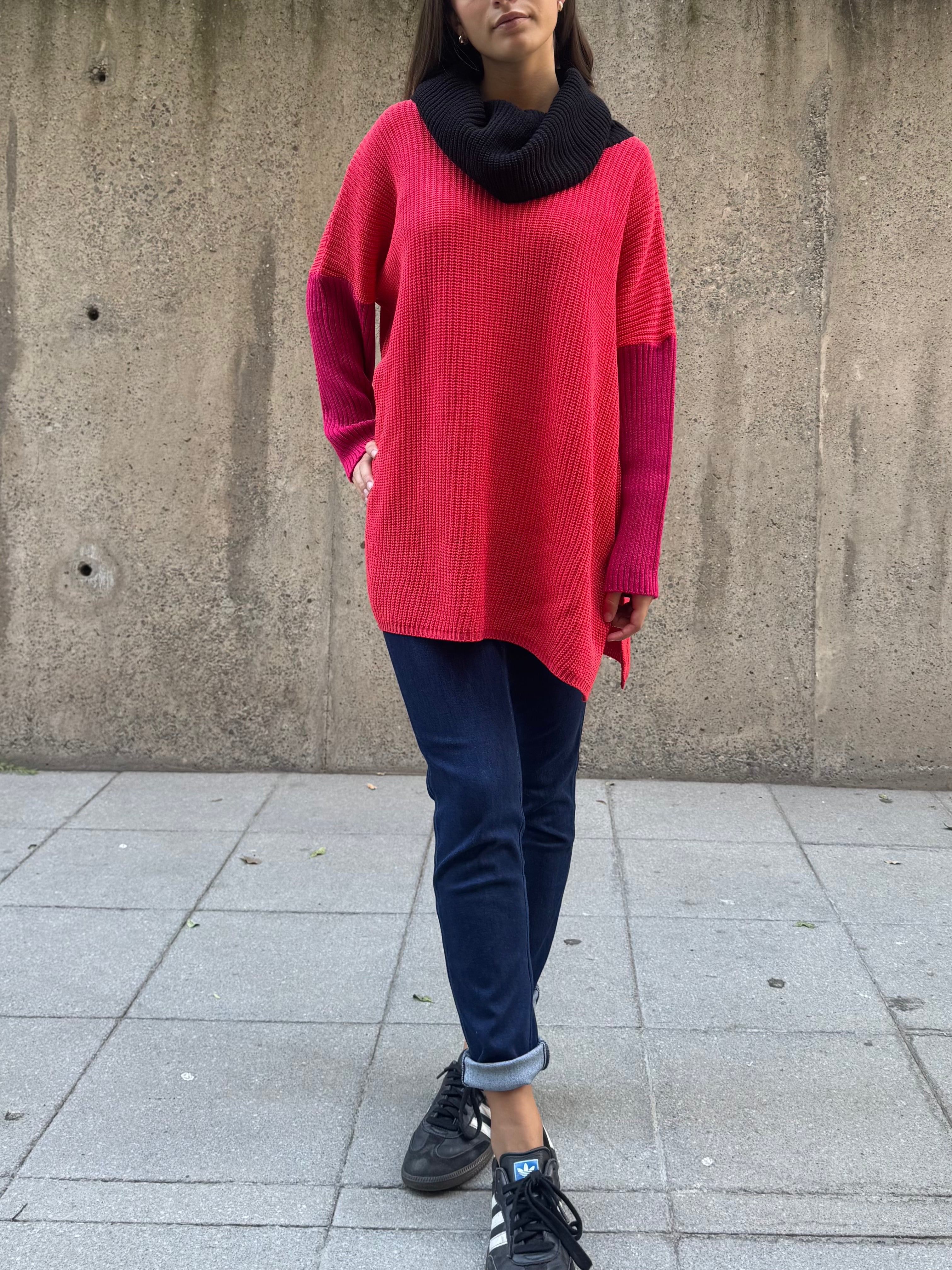 Sweater Básico Tricolor Coral