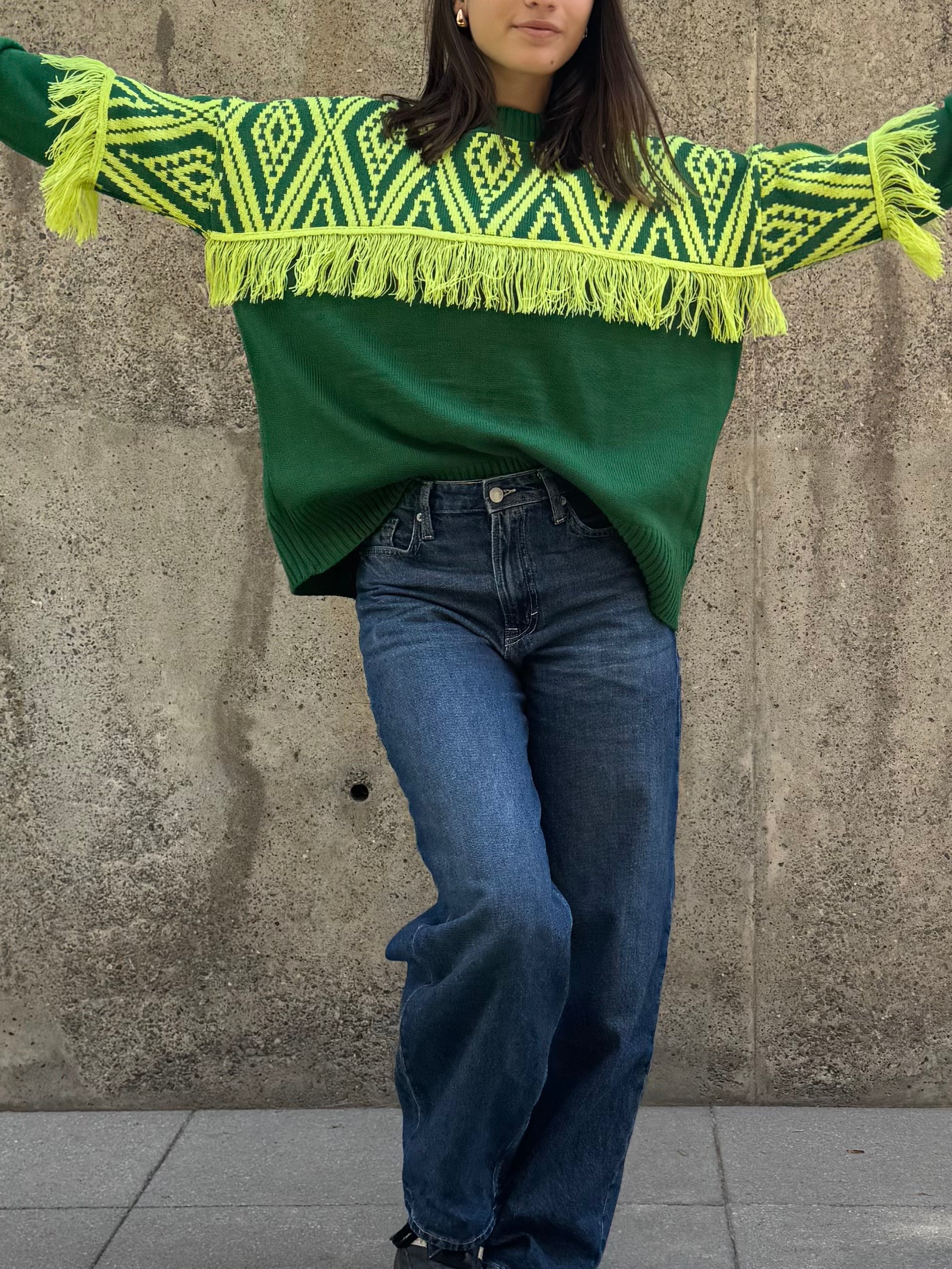 Sweater Etnico Flecos Verde/Limon