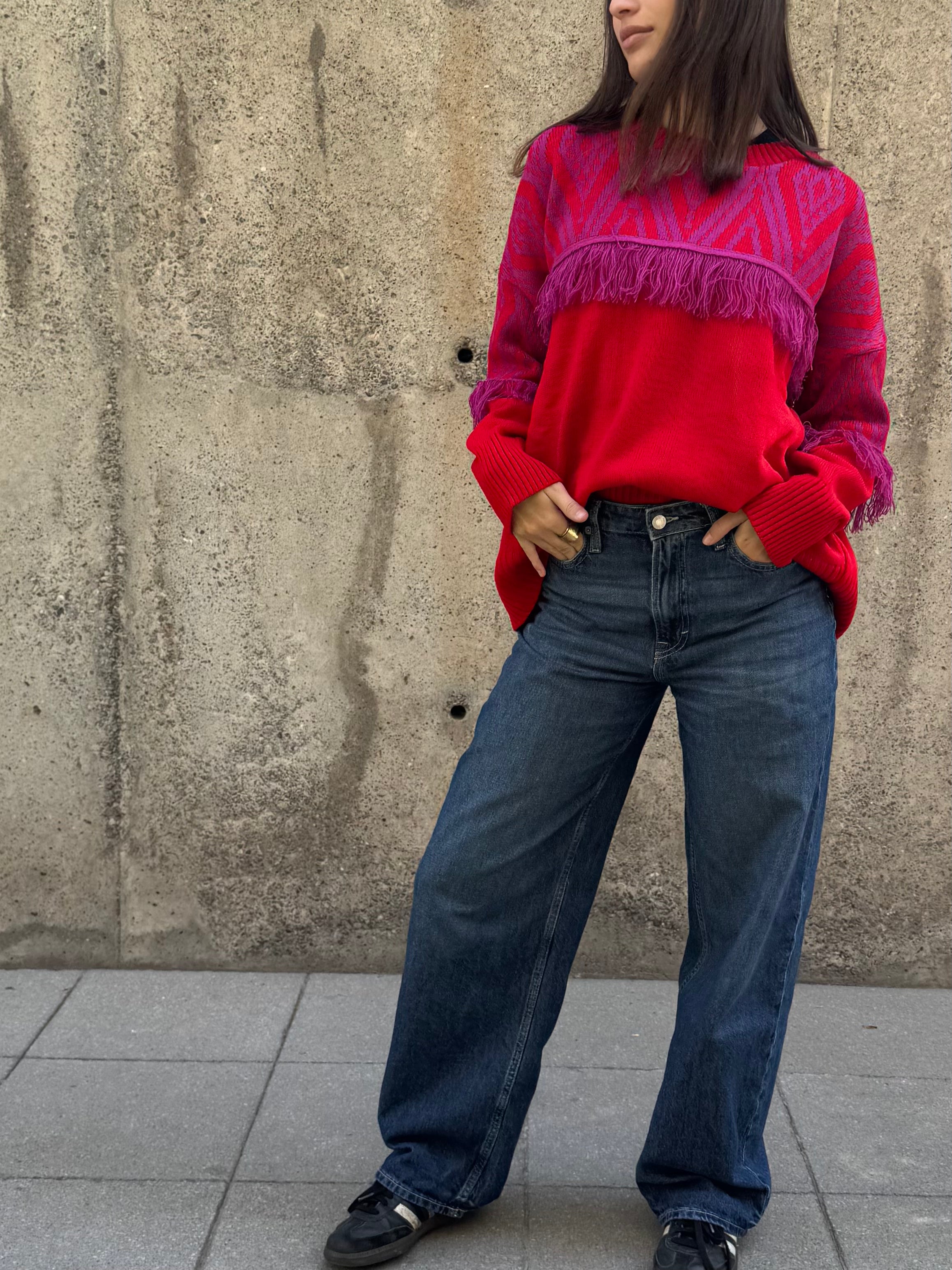Sweater Etnico Flecos Rojo/Fucsia