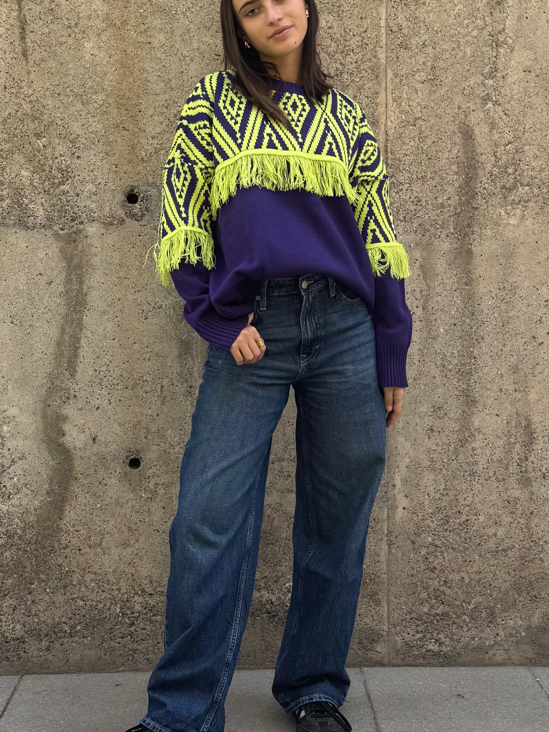 Sweater Etnico Flecos Morado/Limón