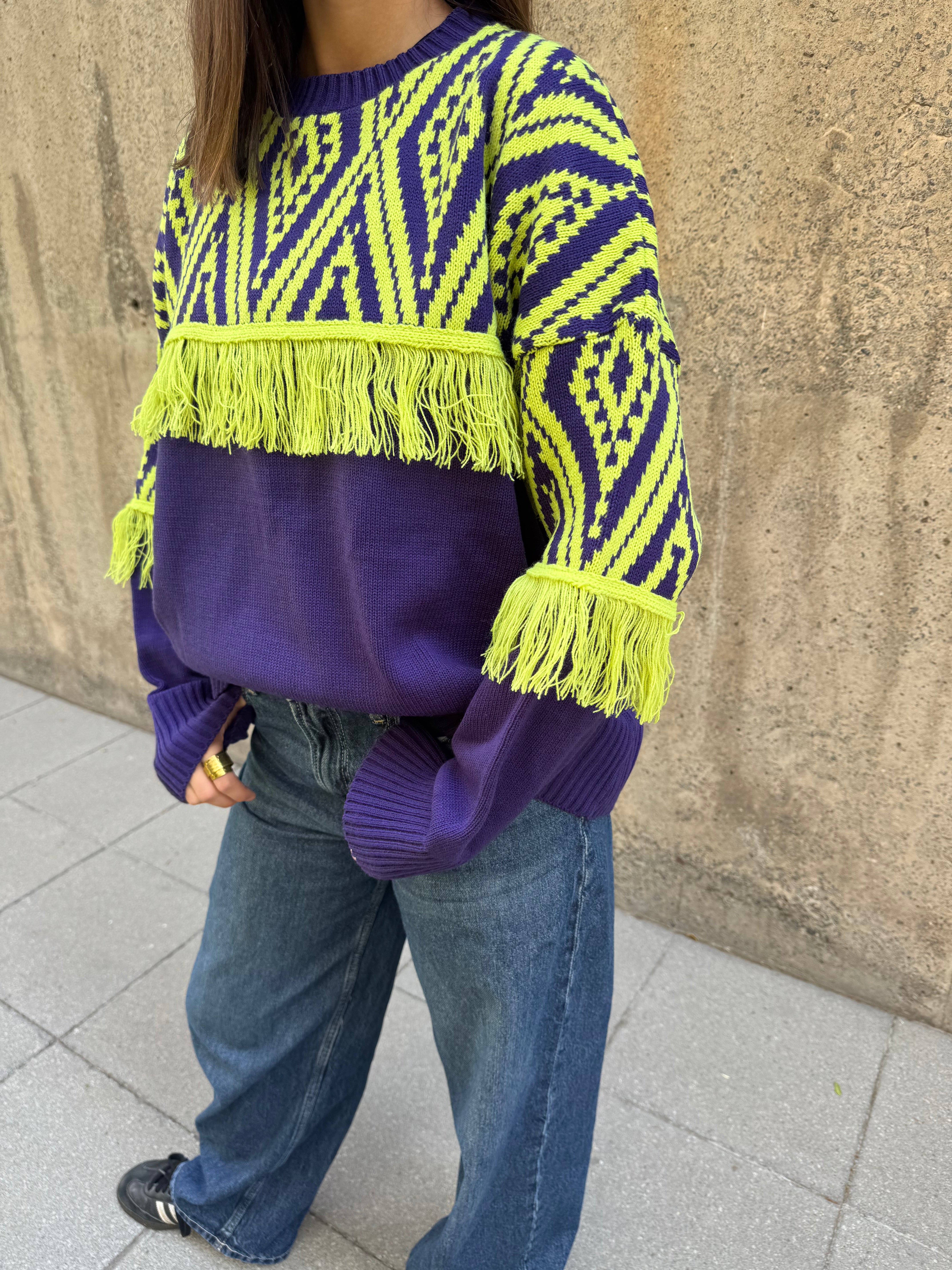Sweater Etnico Flecos Morado/Limón