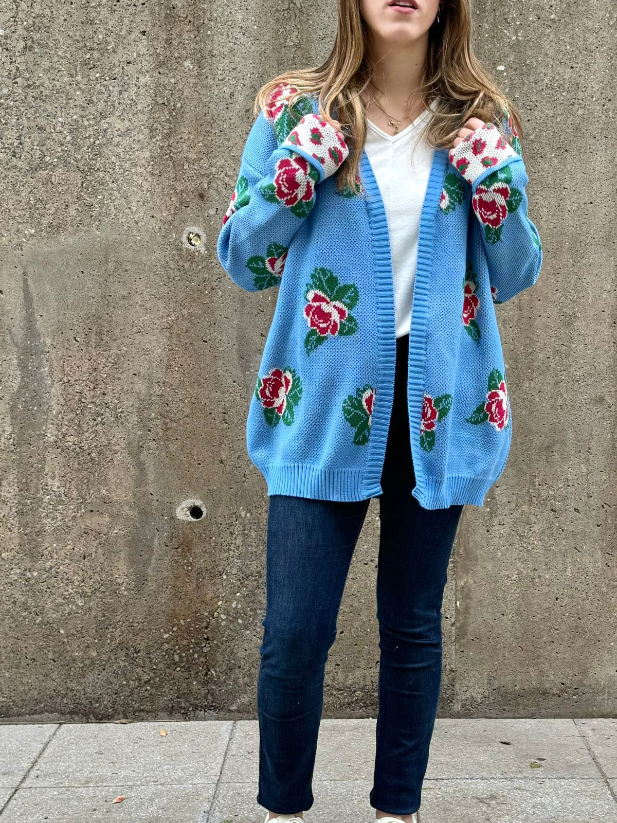 Chaleco Rosas Print Celeste